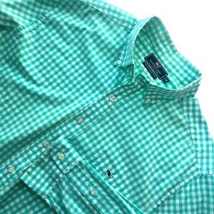 Vineyard Vines Mens XL Green White Gingham Check Classic Fit Long Sleeve Shirt
